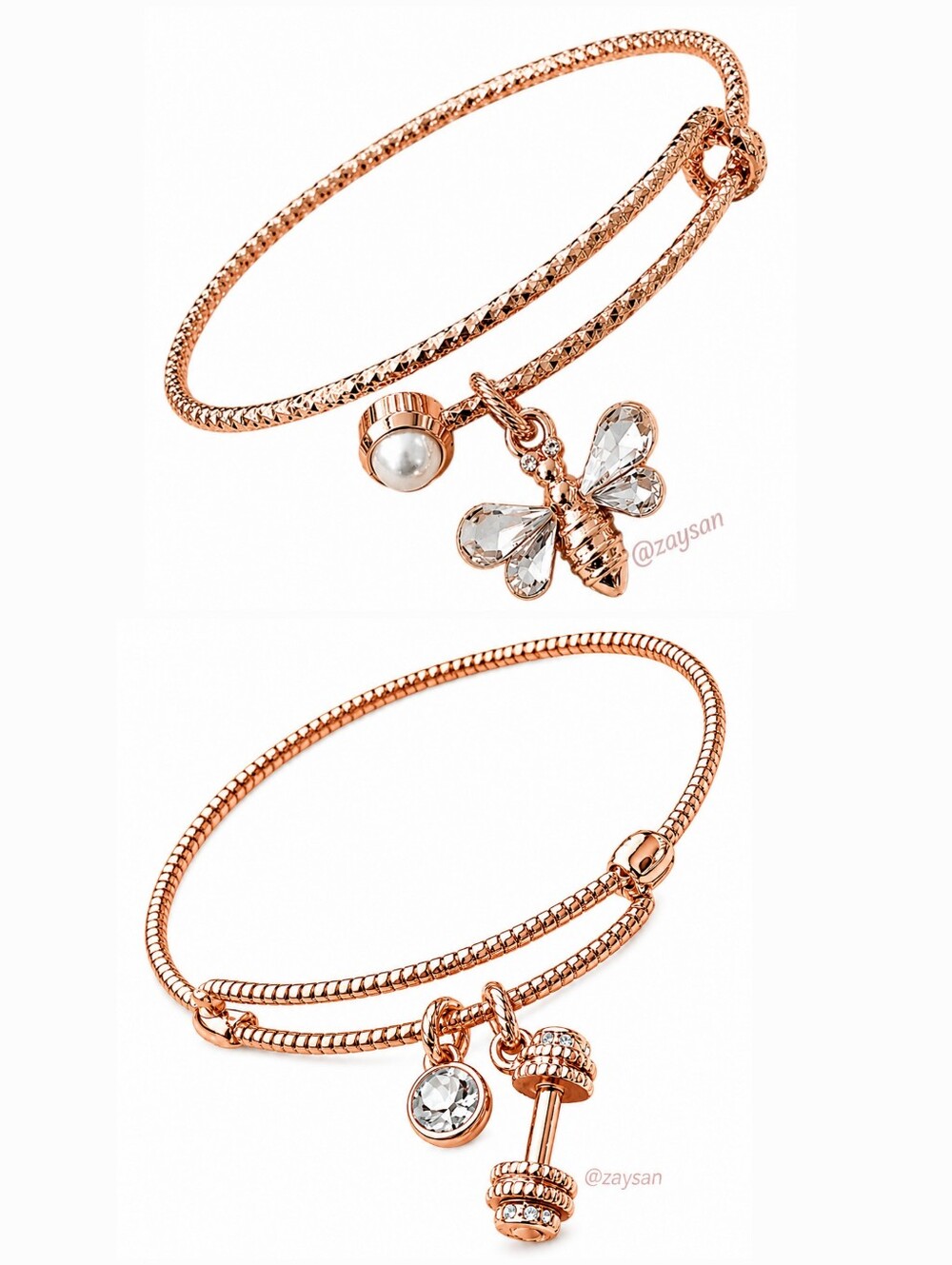 Pick 1! NIB Rose Gold Charm Bangle Bracelet - Bee or Bar Charm
